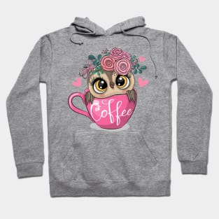 A cute owl with flowers on its head sits in a cup Hoodie